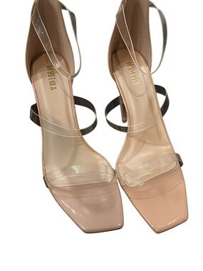 Nude Clear-Strap Women's Block Heel Sandals, New never worn